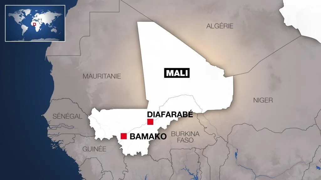 Aerial view of blocked road in Mali during jihadist blockade