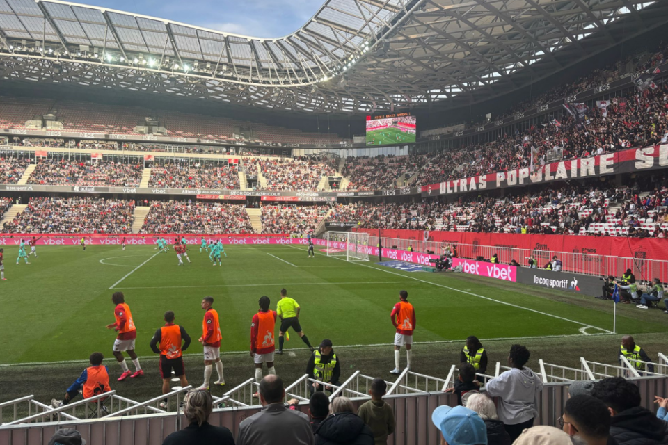 Exterior view of the Allianz Riviera stadium in Nice, host of the playoff clash between OGC Nice and AS Saint-Étienne.