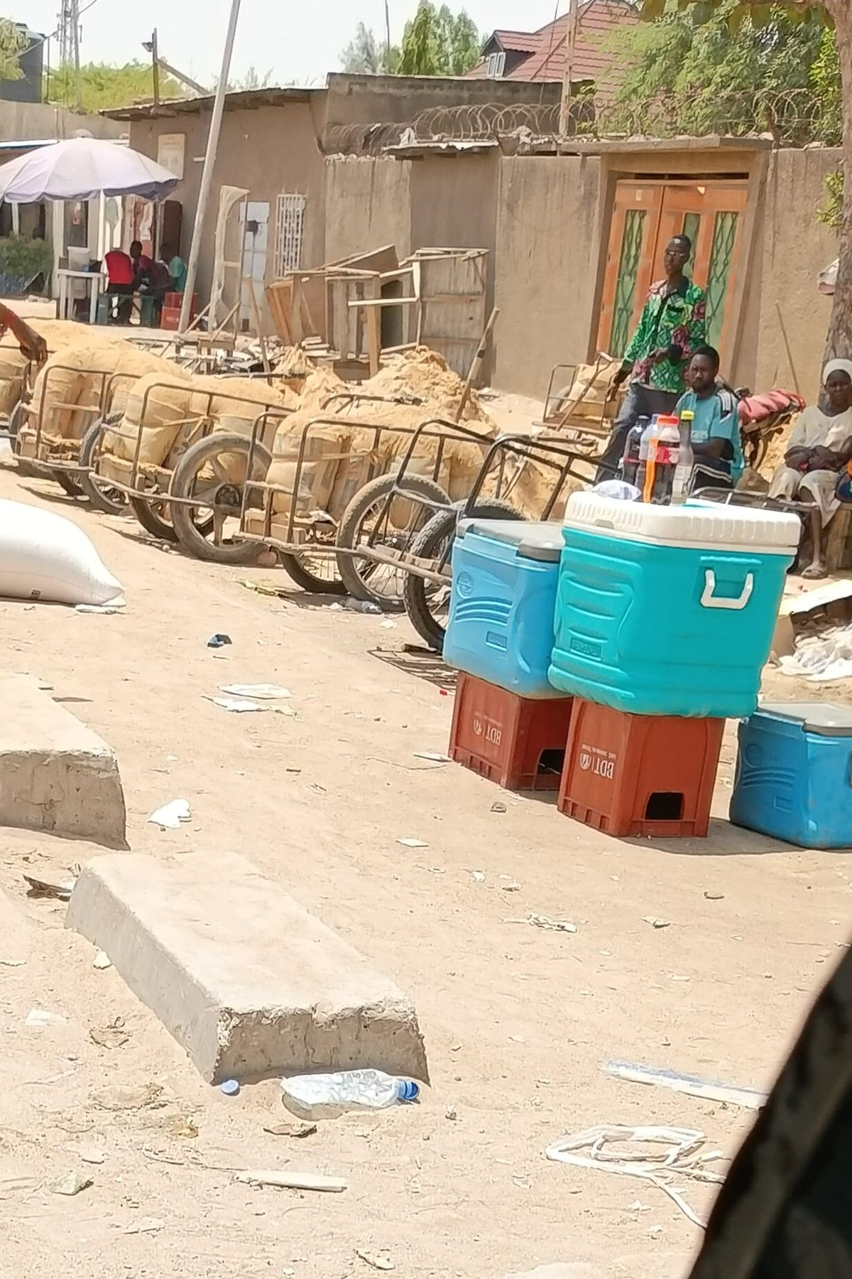 Young laborers hauling sand in N'Djamena