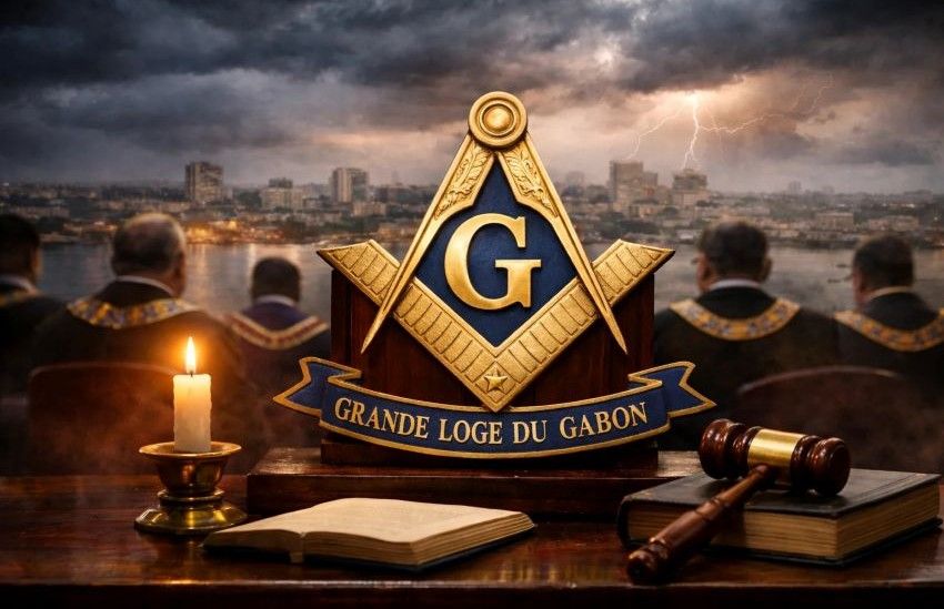 Interior view of Gabon's Grand Lodge meeting hall during a tense session