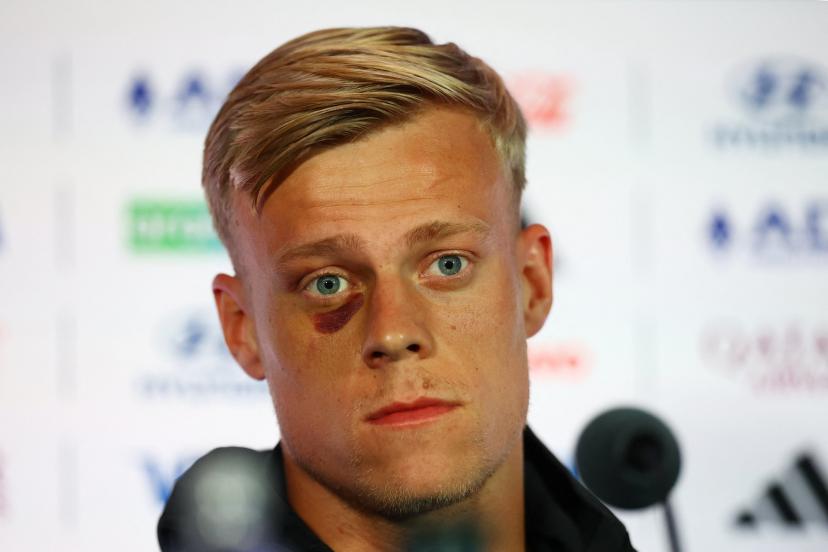 Dutch defender Jean-Paul van Hecke speaks to media in Houston