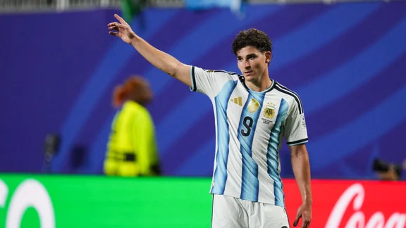 Argentine striker Julián Álvarez in action during the World Cup