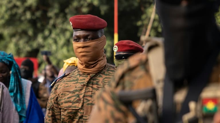 Burkina Faso's transitional president Ibrahim Traoré, in Ouagadougou