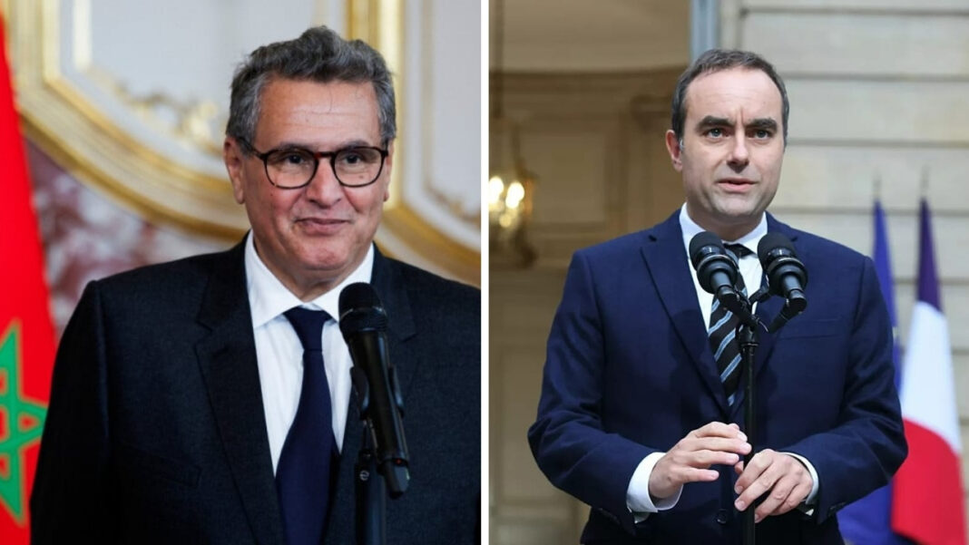 Moroccan Prime Minister Aziz Akhannouch and French counterpart Sébastien Lecornu during a previous bilateral meeting