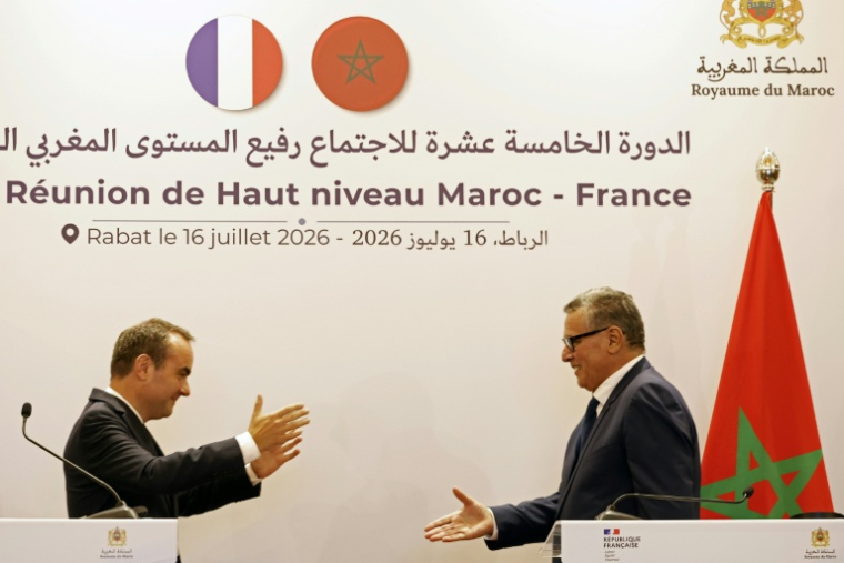 French Prime Minister Sébastien Lecornu (left) and Moroccan Prime Minister Aziz Akhannouch at a press conference in Rabat