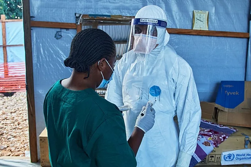 Healthcare workers discussing patient care at Bunia Evangelical Medical Center, July 3, 2026