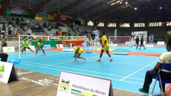 Beninese airbadminton team celebrating competition