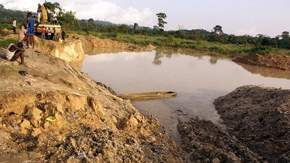 Ivory Coast government officials inspecting equipment for illegal gold mining crackdown